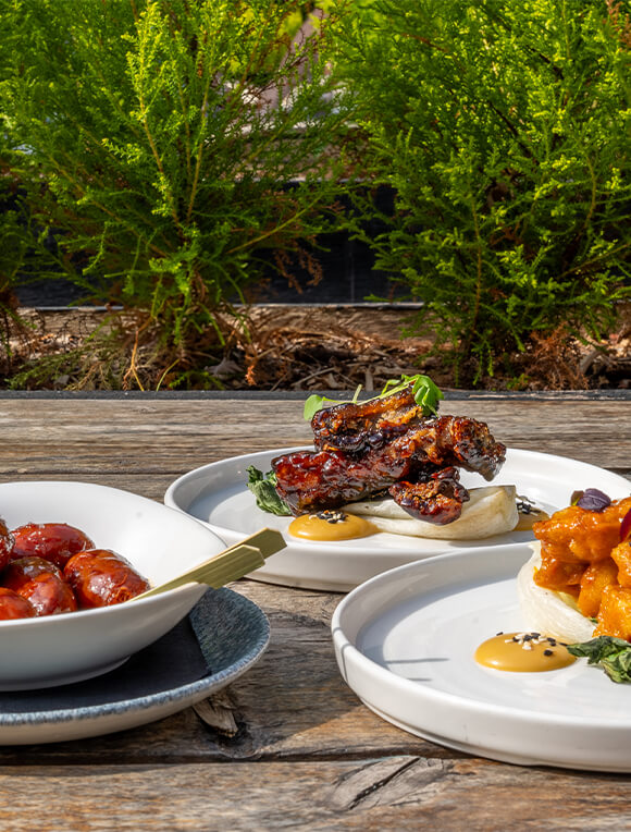 A selection of plates outside at Allerton Manor